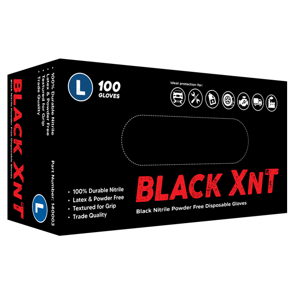 Black XNT Black Nitrile Gloves Size Large box 100 - WICS cleaning supplies Perth