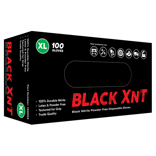 Black XNT Black Nitrile Gloves XL box 100 - WICS cleaning supplies Perth